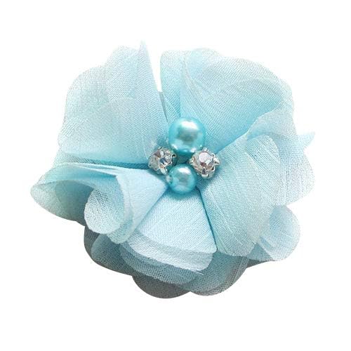 Chenkou Craft Pack of 12pcs Chiffon Flowers Ribbon Bows W/Beads 2-3/8" (60mm) Appliques Wedding Decor Bulk Lots (Blue) - color: Blue