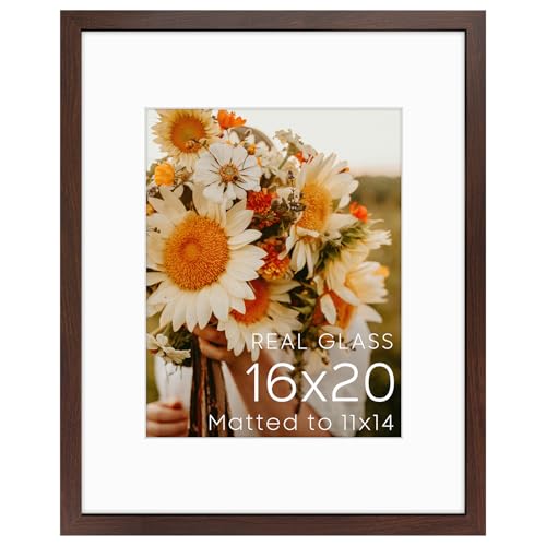 Golden State Art 16x20 Brown Picture Frame Mat for 11x14 Real Glass - color: Walnut, size: 16x20