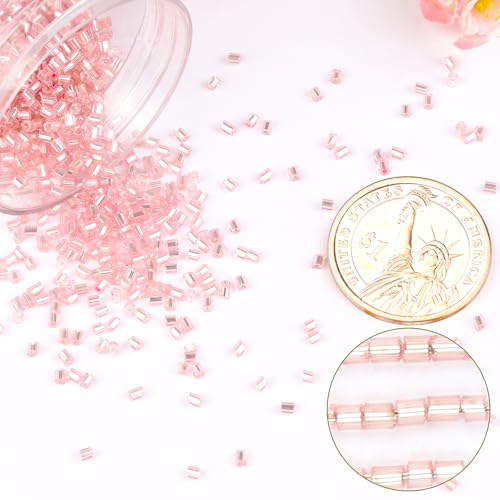6000pcs Light Pink Bugle Beads Bulk, Embroidery Tube Short Beads for Jewelry Making, Bracelet,Necklaces Supplies,Craft DIY(3x2mm) - color: Light pink