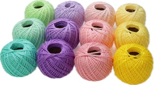 KCS Mercerized Pearl Cotton Thread Size 8 Crochet Needlework Embroidery Threads Ball (12, 12balls10) - color: 12balls10