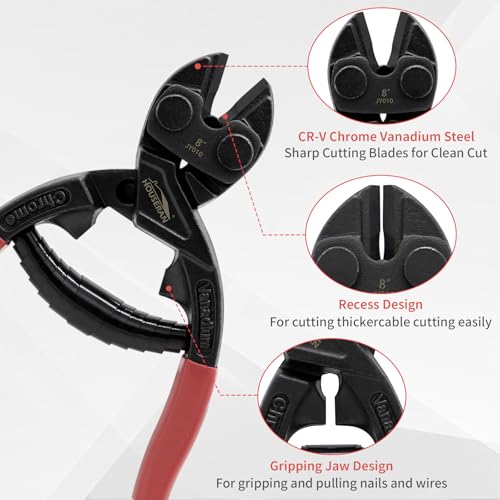 8 Inch Mini Bolt Cutters, Small Bolt Cutter with Spring & Recess