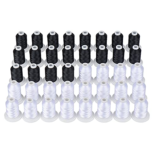 Simthread 40 Spools, 20 White + 20 Black, Polyester Embroidery Machine Thread 500M (550Y) for Brother, Babylock, Janome, Pfaff, Singer, Bernina Sewing and Embroidery Machines