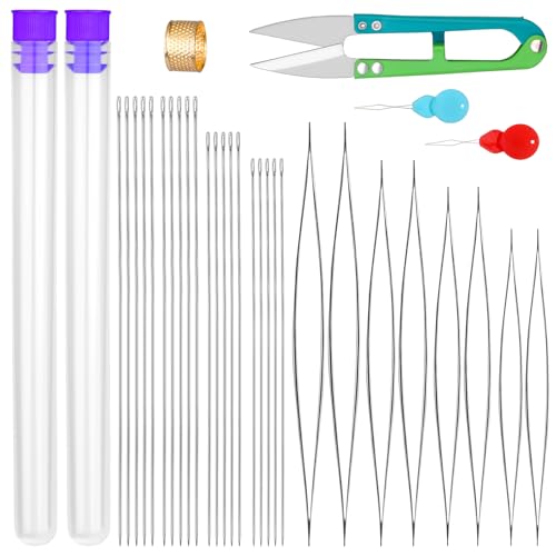 UOOU 28 Pcs Beading Needles, 4 Sizes Beading Needles for Seed Beads - color: White-28 Pcs