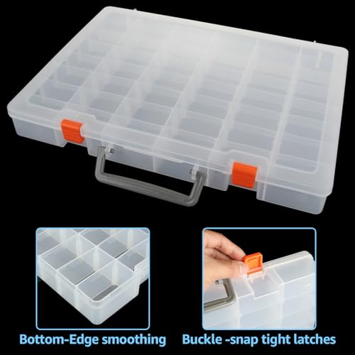 2 Pack Large 48 Girds Plastic Organizer Box with Adjustable Dividers, Clear Storage Organizer Case Jewelry Storage Bead Container Rock Collection Boxes for Screw, Craft, Arts,Tackle