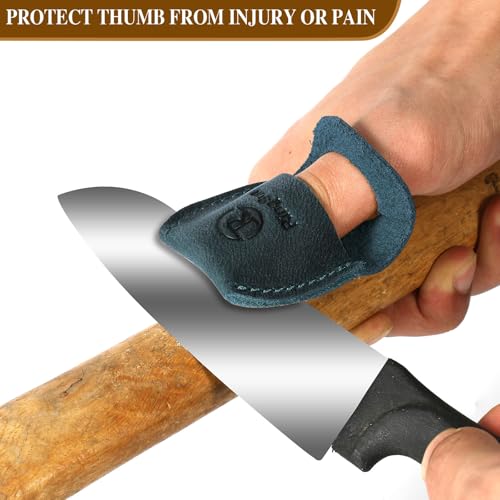 Ringsun Thumb Guard Wood Carving Tools, Leather Finger Protector, Handmade Carpenter Working Carving Kit Accessories, Blue - color: Blue