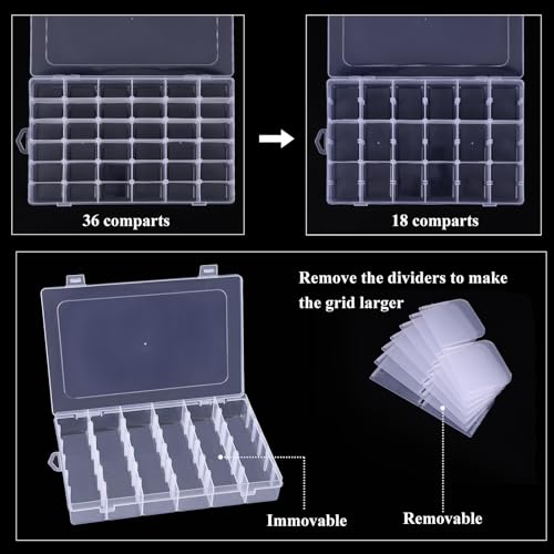 Bead Organizer Storage 4 Pack 36 Grid Jewelry Tackle Craft Box Adjustable - color: 4 Pack