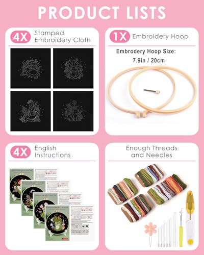 TINDTOP 4 Pack Embroidery Kit for Adult, Embroidery DIY Starter Kit - color: Frog