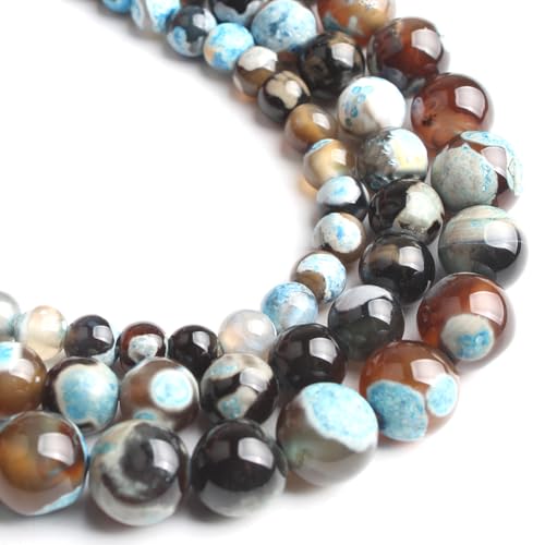 45pcs Round Loose Blue&Coffee Fire Agate Beads for Bracelet Beads，8mm Gemstone Bead Round Loose Stone Beads for Jewelry Making DIY Bracelet Necklace Earrings - color: blue&coffee fire agate, size: 8mm