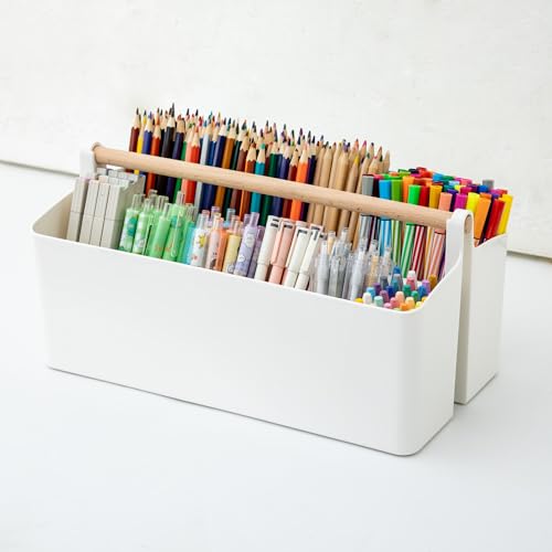 Vidifor Art Supply Organizers Caddy with Handle, Desk, Home, Office, Cleaning Basket, Makeup Caddy and Tote (White+Blue, Large) - color: White+Blue