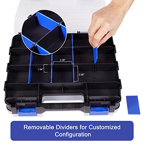 Small Parts Storage Case Tools Box Organizer Double Side 34 Compartments Hardware Organizers with Removable Plastic Dividers for Screws Nuts Nails Bolts - color: Blue, size: 1 PACK