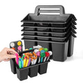Plastic Caddy With Handle,Protable Classroom Craft Caddy, 6-pack Storage Caddy For Pencil,Pen,Craft Tools (Black) - color: Black