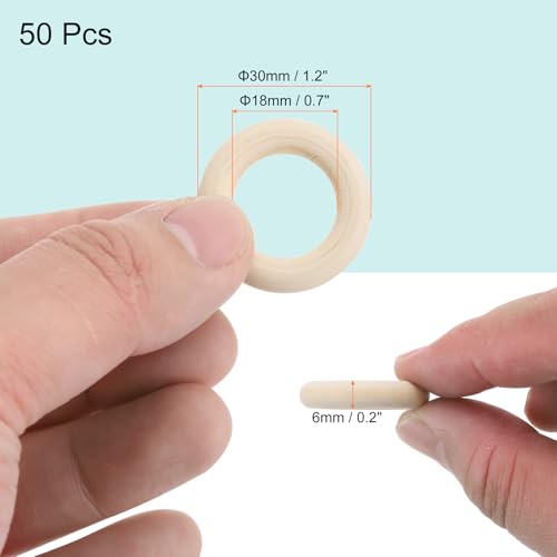 MECCANIXITY 100pcs 1.2" Unfinished Wooden Rings Smooth Natural Wood Macrame Rings for Curtain Connectors DIY Crafts Knitting Decoration Jewelry Making - size: 1.2"