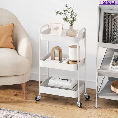 TOOLF 3 Tier Metal Rolling Cart, Utility Storage Cart with Wheels, White - color: White, size: 3-Tier