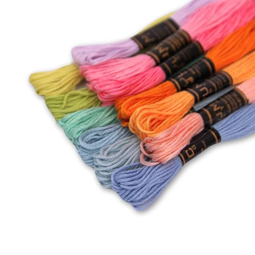 Pack of 12 Popular Colours Premium Embroidery Thread | 100% Egyptian Cotton Premium Skeins | Cross Stitch Embroidery Floss | Oeko TEX Certified| (12, Spring Macaron) - color: Spring Macaron