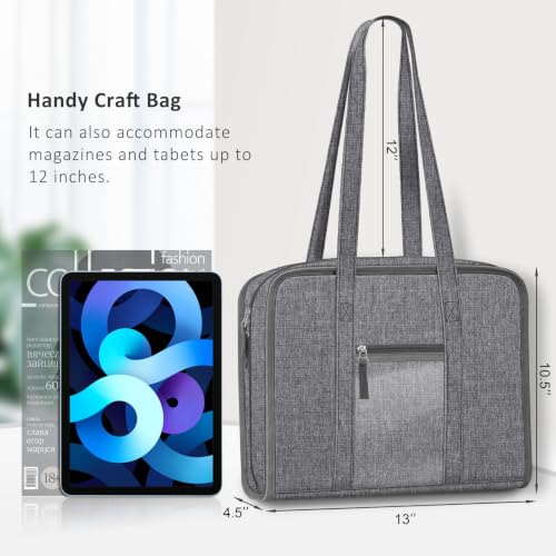 FINPAC Sewing and Craft Supplies Storage Tote Bag with Clear Pockets - color: Gray