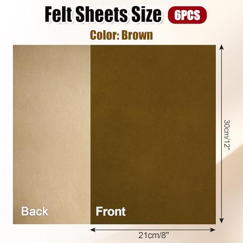 Biaungdo Brown Self Adhesive Felt Sheets, 8 x 12 Inch, 6 Pcs - color: Brown