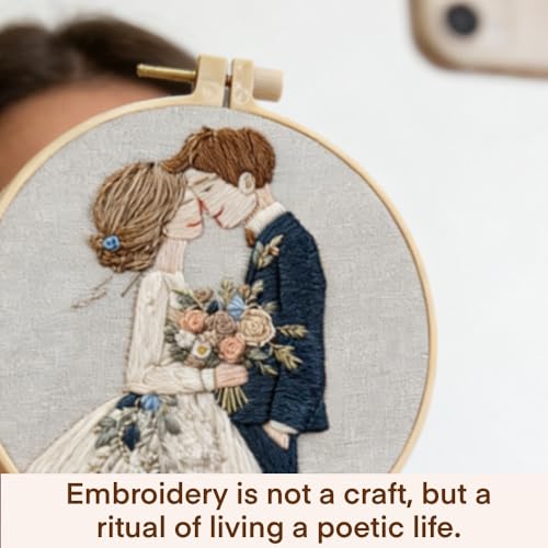 HCANPER Sweet Couple Embroidery Starter Kit, Valentine's Day Gifts，DIY Needle Punch Kit, Punch Needle Kits for Beginners,Include Pre-Printed Fabric,Tools,Embroidery Hoop,Threads. (Four) - color: Four
