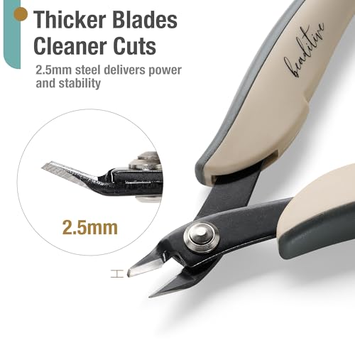 Beaditive Micro Wire Cutter – Natural Cream Flush Cutter for Beading, Jewelry Making & Crafting – Precision 5” High Carbon Steel with Ergonomic TPR Grip