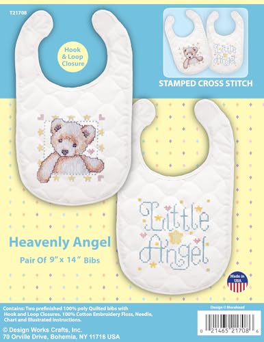 Tobin T21708 Angel Bib Pair Stamped Cross Stitch Kit, 9 by 14-Inch, White, 9" x 14", Set of 2