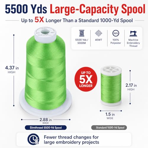 Simthread 5000M 40WT Polyester Embroidery Thread, Apple Green S036 - color: AppleGreenS036