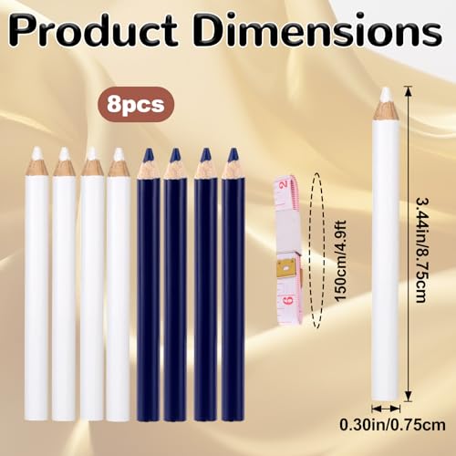Goktvai 8pcs Fabric Pencils for Sewing, Water-Soluble Tailors Pencil Set with Sharpener & Soft Tape Measure 2 Colors Fabric Marking Chalk for Quilting Sewing Dressmaking DIY Crafts Supplies
