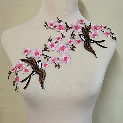 1pair Quince Sakura Flower Embroidery Iron On Applique Patches (Pink H) - color: Pink H