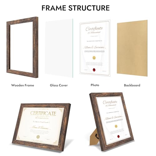 Hongkee 8.5x11 Picture Frame, Real Glass and Wood (Rustic Brown, 1 Pack) - color: Rustic Brown, size: 8.5X11 in