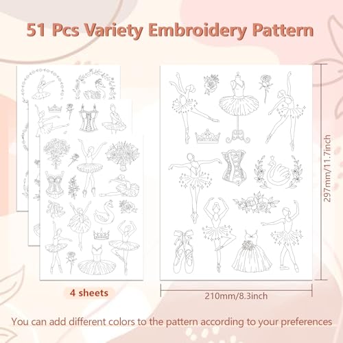 Peacoblue Ballet Stick and Stitch Embroidery Patterns, Water Soluble - color: Ballet