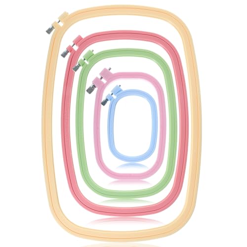 5 Size Rectangular Embroidery Hoops Set, Reusable Cross Stitch Hoops, ABS Plastic Candy Color Embroidery Hoop, Frames Rings for DIY Craft Sewing Project Needlework