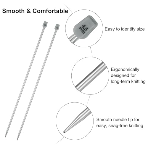 uxcell 2Pcs 4.5mm(7) Single Pointed Knitting Needles Stainless Steel 13.8 Inches Length Metal Weaving Tool for Handmade Projects DIY Knitting - size: 4.5mm, 13.8"
