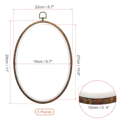 PATIKIL 11x8.7inch Embroidery Hoops, 5Pieces Imitated Wood Oval Frame Cross Stitch Hoop Ring for Embroidery Art Craft Sewing Ornaments Hanging Decoration - size: 11x8.7inch