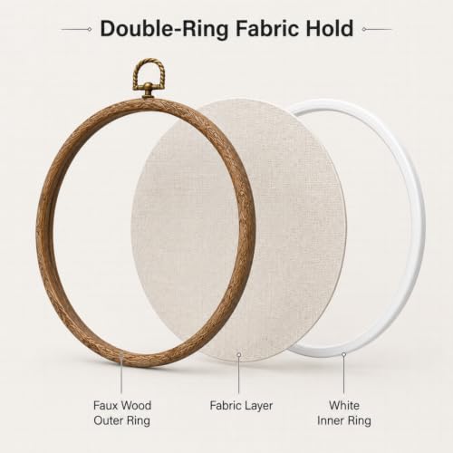 Embroidery Hoops 8 Inch Cross Stitch Hoop Faux Wood Round Frame 5 Pack
