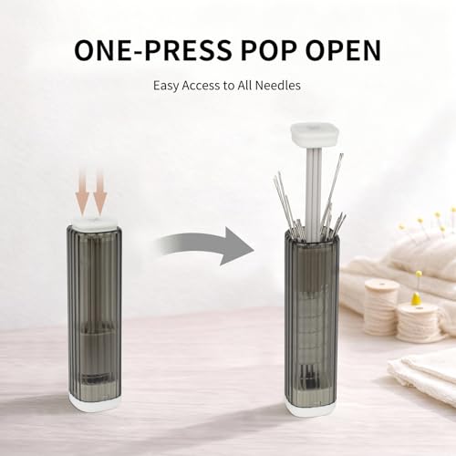 Pop-Up Needle Box Magnetic Needle Case, Sewing Needles Dispenser with 18Pcs Sewing Needles 3 Sizes and 2-in-1 Seam Ripper and Threader, Compact Sewing Kit Portable Basic DIY Home Repair - color: Whit-grey