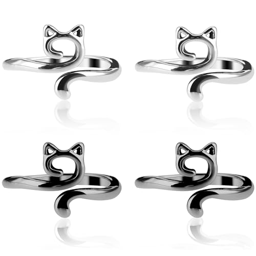 YUXIANLB 4pcs Knitting Crochet Loop Ring for Fingers Metal Open Yarn Guide Crochet Rings Adjustable Braided Faster Knitting Thimbles Holders Accessories for Crochet Mother Grandma Gifts (Cat Style) - color: 2Silver,2Black