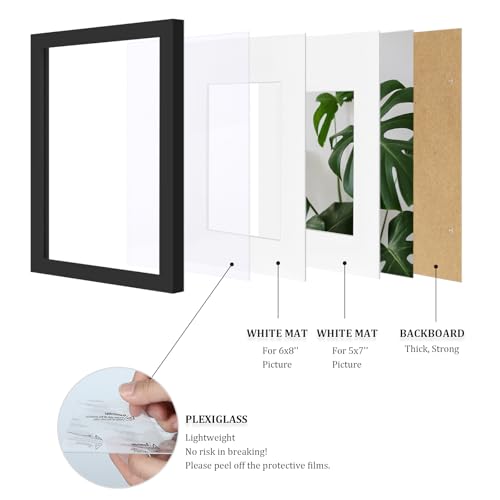 Egofine A4 Picture Frame Black Covered by Plexiglass Made of Solid Wood, Display Pictures 4x6/6x8 with Mat or A4 Without Mat for Table Top and Wall Mounting - color: Black, size: A4