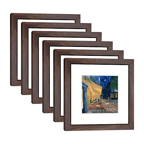 8x8 Walnut Picture Frame Set of 6 with Real Glass for Pictures 5x5 with Mat or 8x8 Without Mat, Wall or Tabletop Gallery Photo Frames - color: Walnut, size: 8x8(set of 6)