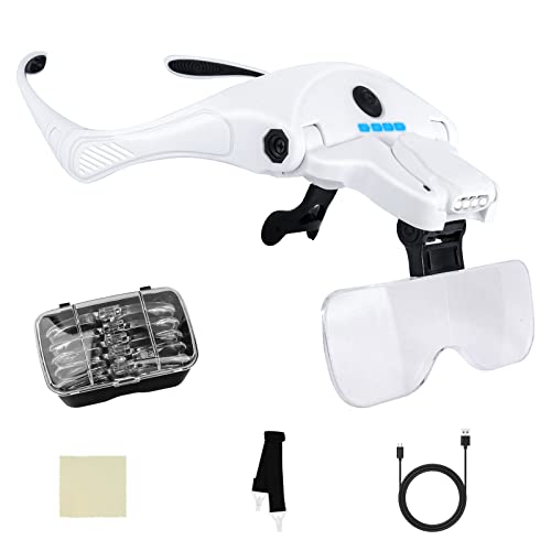 Head Magnifying Glass with 4 LED Lights, Rechargeable Head Magnifier