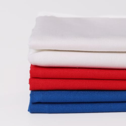 6 Pcs 18 x 21 Inches Cotton Fabric Precut Quilting Fabric Bundles Solid Colors Quilt Material for DIY Craft Sewing Embroidery (Red White Blue) - color: Red White Blue