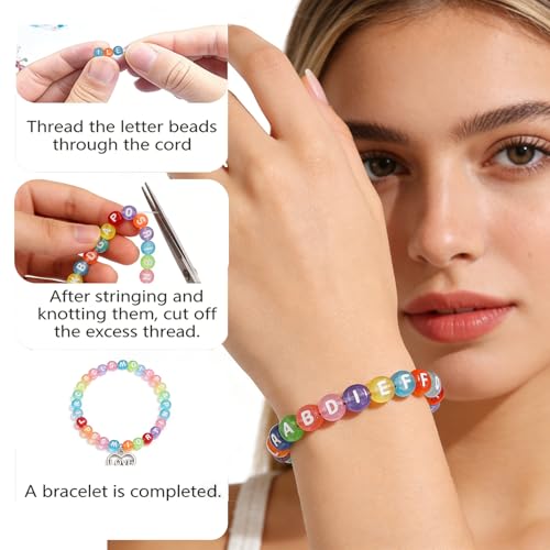 SUTOUG 1000PCS Colourful Clear Letter Beads, 4x7mm Round Alphabet Beads - color: T-Colorful