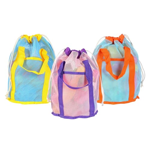 3PCS Mesh Beach Bag, Foldable Toy Storage Bag - size: 3P-SEABAG