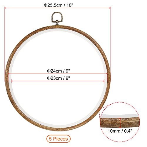 PATIKIL 5 Pieces 10 Inch Embroidery Hoops Frame Round Imitated Wood Circle Cross Stitch Hoop Ring for Embroidery Art Craft Handy Sewing Decoration - size: 10 Inch