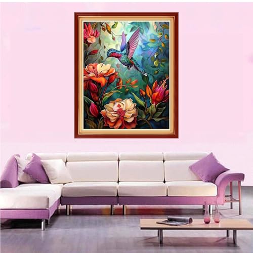 Artvxeay Stamped Cross Stitch Kits Beginners Full Range of Embroidery Starter Kits for Adults Printed Cross Stitching DIY Needlepoint Kit 11CT- Hummingbirds Collecting Nectar 16x20 inch - color: Color47