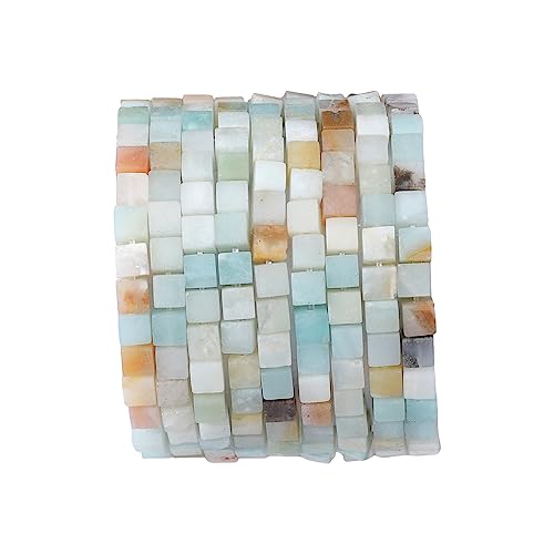 BEADIA Natural Amazonite Square Stone Beads 4x4mm 85pcs Cube Loose Semi Gemstone Beads for Jewelry Making Design - color: Amazonite