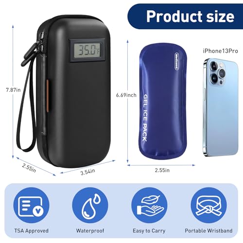Medineed Temperature Display Insulin Travel Case, 2PCS Ice Packs, Black - color: Black