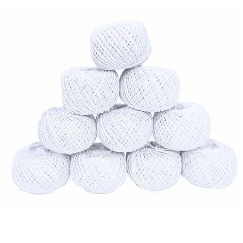 KGS Crochet Thread Cotton Yarn Balls | Size 8 | 10 Balls | 10 Grams Each Ball | Total 100 Grams of Pearl Cotton Thread for Crocheting, Cross Stitch, Needlepoint Hand Embroidery (White) - color: White