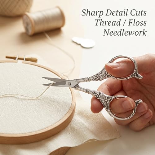 BIHRTC Vintage European Style Scissors Stainless Steel for Cross Stitch Cutting Embroidery Sewing Handcraft Craft Art Work DIY Tool(Silver) (Pack of 3) - color: Silver, size: 4.5 IN (Pack of 3)