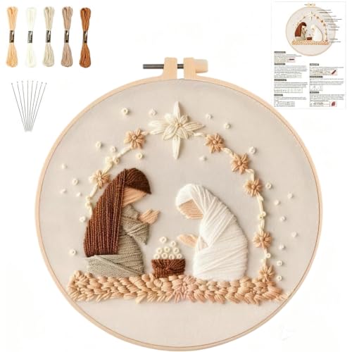 YOUDRN Nativity Scene Embroidery kit, Christmas Embroidery Kits Adults - color: Manger