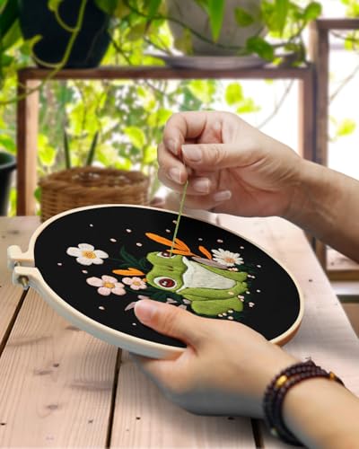 TINDTOP 4 Pack Embroidery Kit for Adult, Embroidery DIY Starter Kit - color: Frog