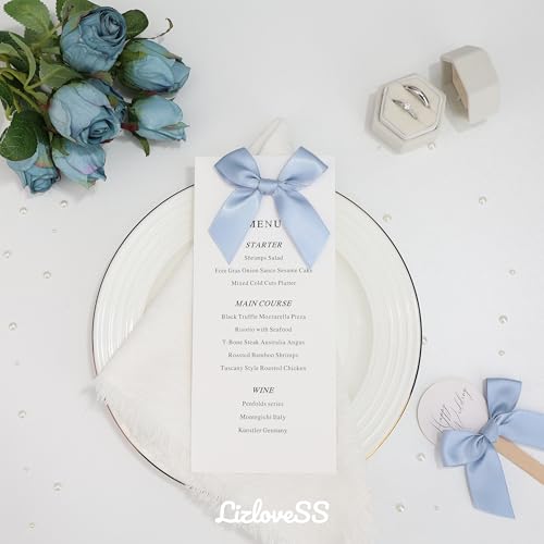 Self Adhesive Dusty Blue Satin Ribbon Bows for Crafts 3", 50 Pack - color: Dusty Blue