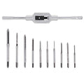 11pcs Mini Tap Wrench Set Metric Tap Set with High Speed Steel Hand Screw Thread Plug Taps M1 M1.2 M1.4 M1.6 M1.7 M1.8 M2 M2.5 M3 M3.5 Adjustable Tap Wrench for Woodworking Machinery Repair